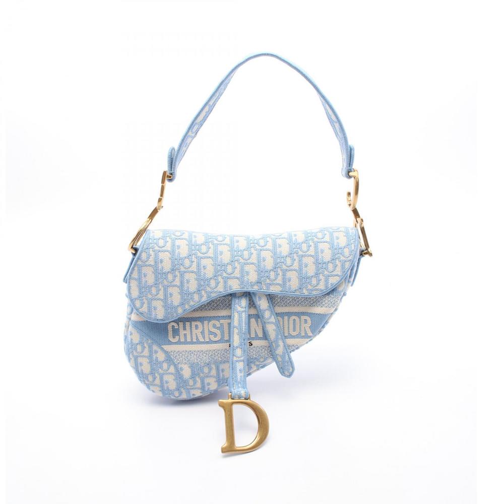 Dior Saddle Oblique White Canvas Handbag Blue - Picture 2 of 6